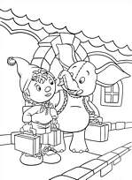 coloriage monsieur jumbo et oui oui sur le quai de la gare